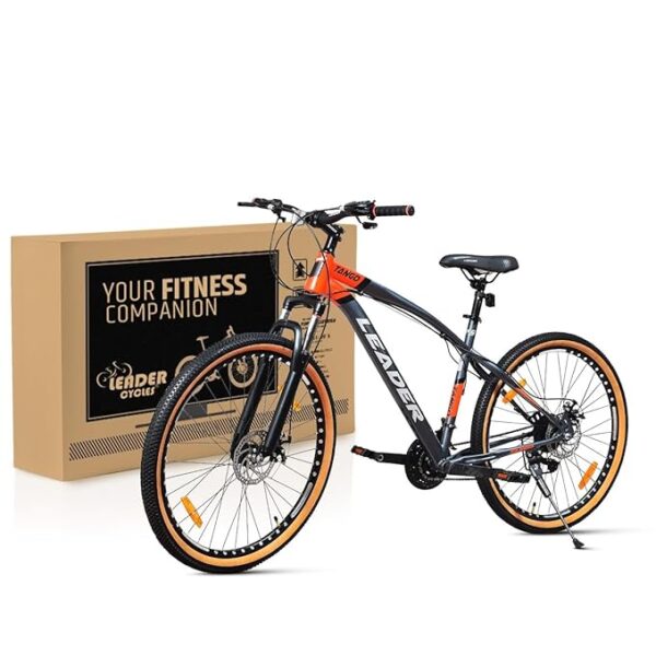 Leader Tango 27.5T Premium MTB Bike/Cycle for Men | Precision 7-Speed Gear Bicycle, Dual Disc Brakes & Front Suspension | Gum Wall Tyres | Lightweight Frame in Grey/Orange | Age 15+ Years, 19 inches